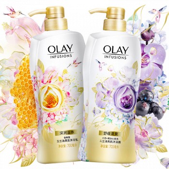 OLAY 玉兰油 0皂基花漾瓶沐浴套装 700ml*2瓶+护舒宝卫生巾5片