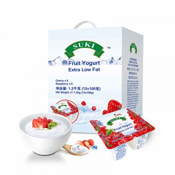 SUKI 多美鲜 樱桃 覆盆子果粒脱脂酸奶 100g*12盒 