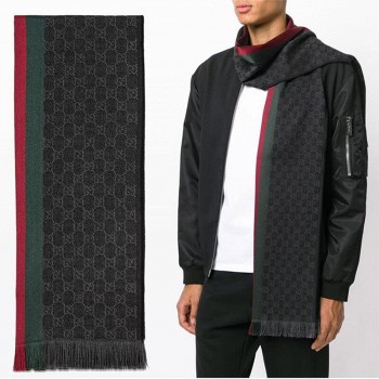 GUCCI 古驰  中性款双G条纹拼色围巾