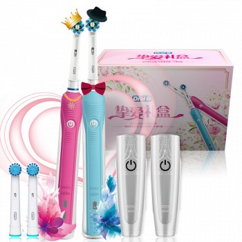 Oralb 欧乐B D16 电动牙刷礼盒 （P600 天空蓝+樱花粉）+ 刷头*4