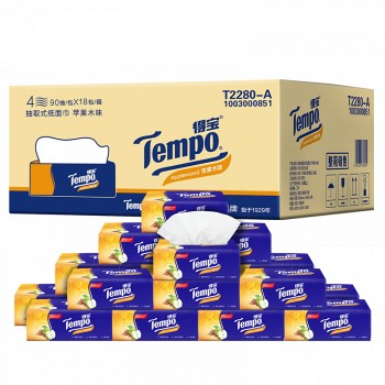 Tempo 得宝 软抽抽纸 4层*90抽*18包 苹果木味（160*195mm） *4件