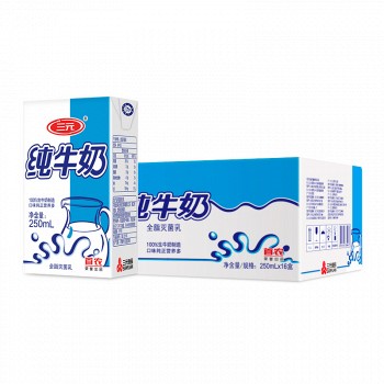 三元 小方白纯牛奶 250ml*16礼盒装 *6件 +凑单品 