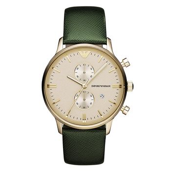 armani阿玛尼 金色表盘绿色真皮表带男士手表 ar1722